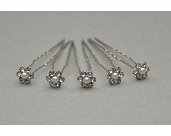 Crystal & pearl bead daisy hair pin. 11mm approx Packed 12 pins per container.
