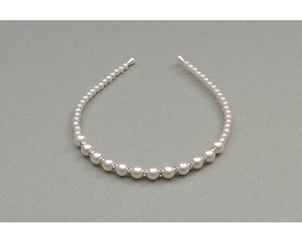 White small and large pearl bead alice band with diamante decoration