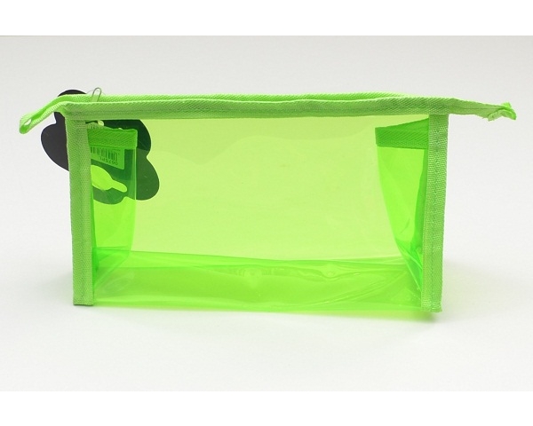 Translucent cosmetic bag in pink, green and blue. LXWXH = 20x7x11 cm