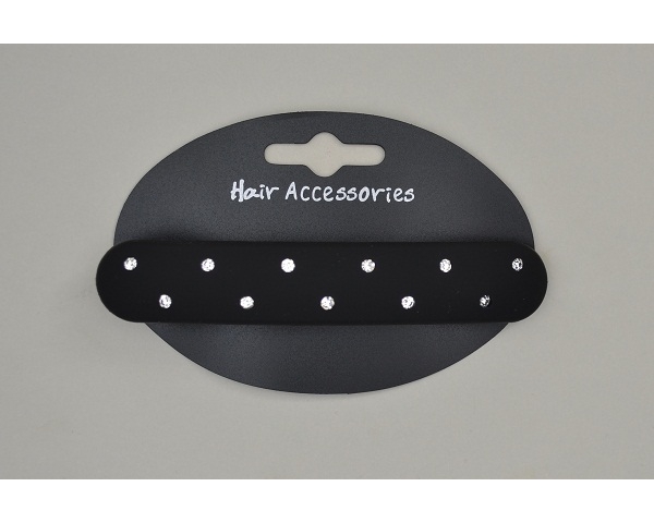 Black oblong acrylic barrette with rubberised finish decorated with diamantes