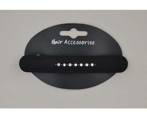 Slim black oblong acrylic barrette with rubberised finish and diamantes