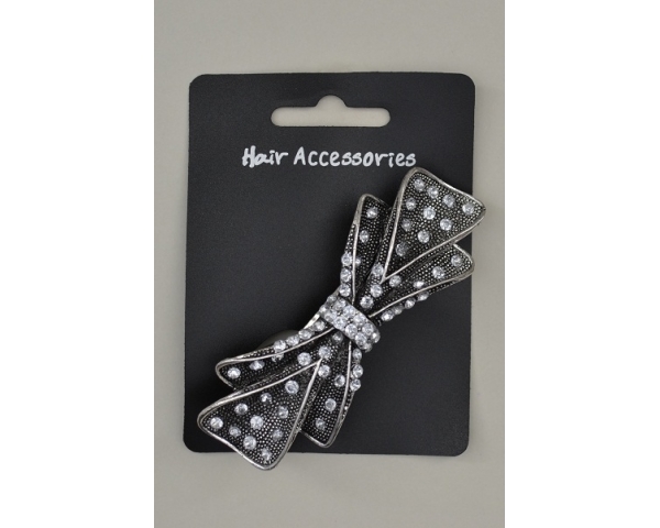Silver bow shaped barrette with silver stud finish & gun metal stud finish per pack