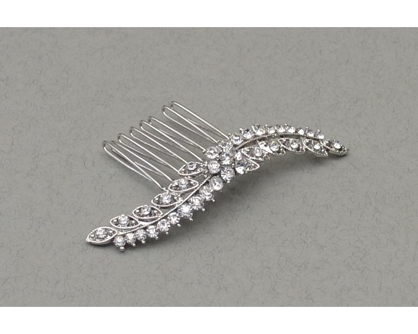 Leaf design crystal stone miniature comb with centre crystal daisy