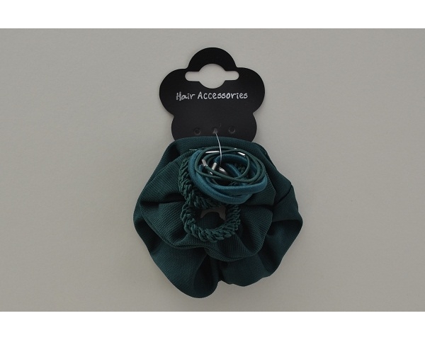 Bottle Green School Scrunchie Set. 2xscrunchie and 8x elastics of varying sizes