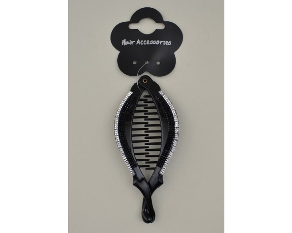 Fish Shaped banana clip with a black and silver stud finish