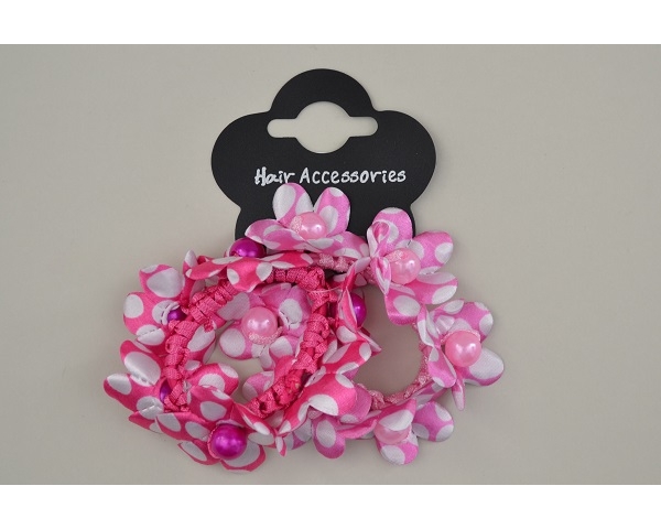 Two spotty flower with bead scrunchies. Assorted colours as per images