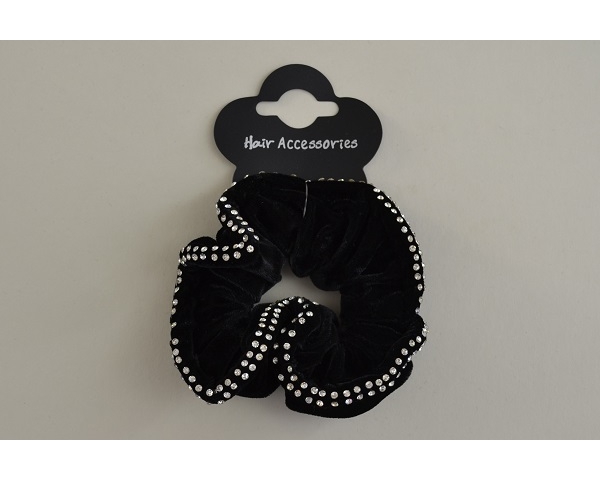 Black velvet scrunchie edged with double diamantes