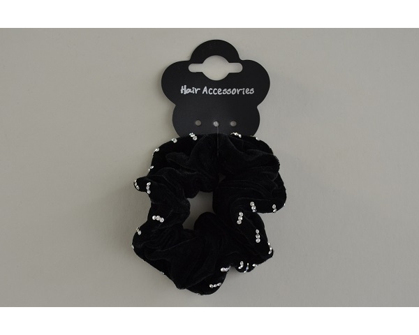 Black velvet scrunchie edged with diamantes