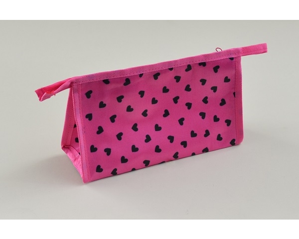 Heart printed pink cosmetic bag