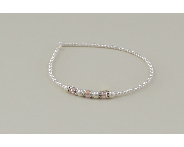 Pearl bead alice band with side pink bead, large pearl and diamante design