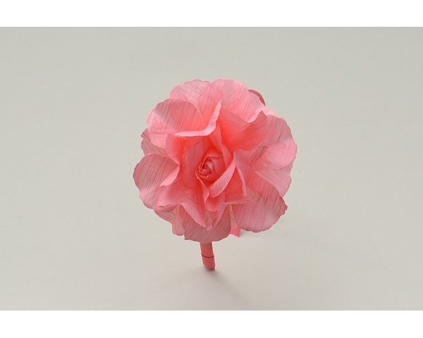 Rose style flower sat to the side of a sateen covered alice band. Assorted 4 colours per per as per images