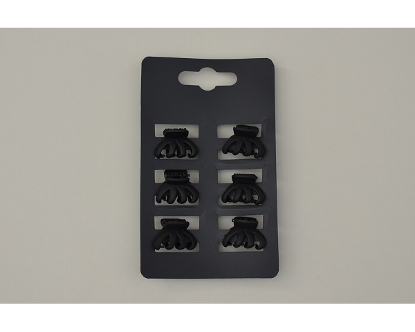 6 mini clamps per card in mat black. Approx 2 cm